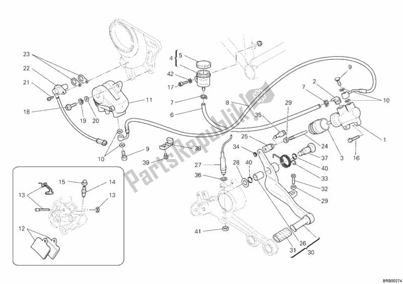 All parts for the Rear Brake System of the Ducati Monster S4 RS Tricolore USA 998 2008